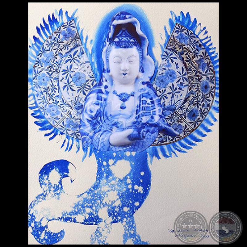 La diosa alada - Serie AZUL dibujo sobre papel de Ricardo Migliorisi - Año: 2018